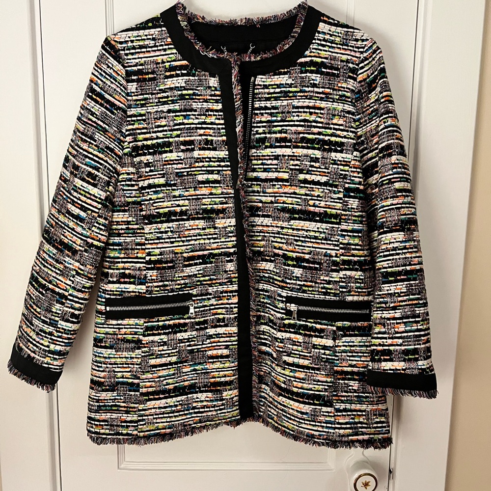 Ann Taylor Multicolor Tweed Zipper Jacket with pockets!